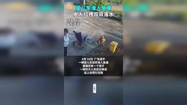 女子只顾聊天婴儿车掉进鱼塘