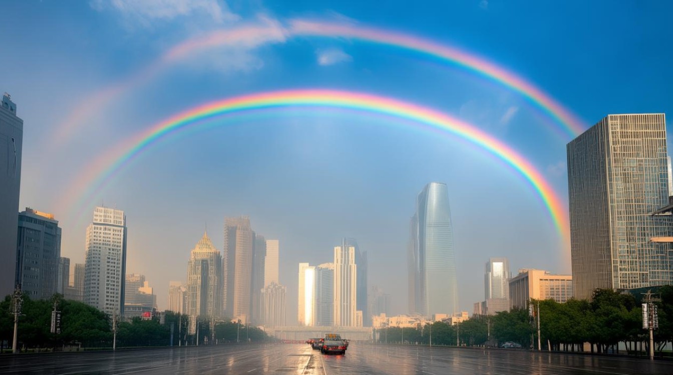 北京暴雨过后出现“双彩虹”